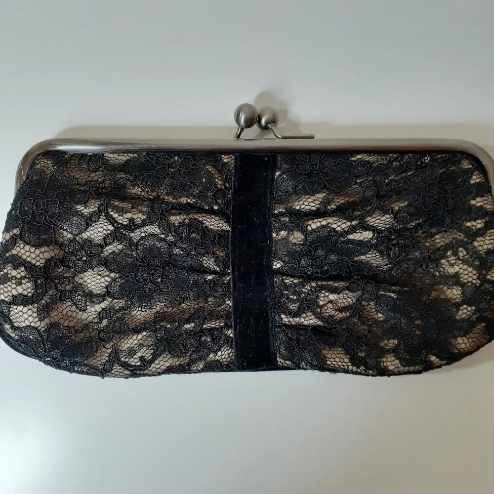 Ann Taylor LOFT Black Lace and‎ Taupe Evening Bag